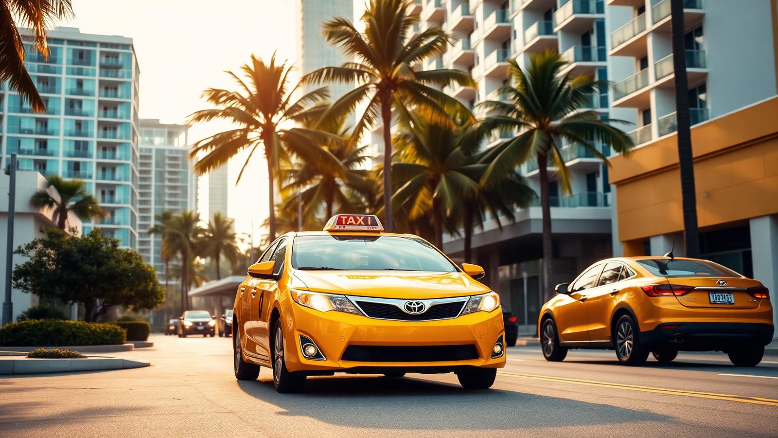 Yellow taxi on a Miami street